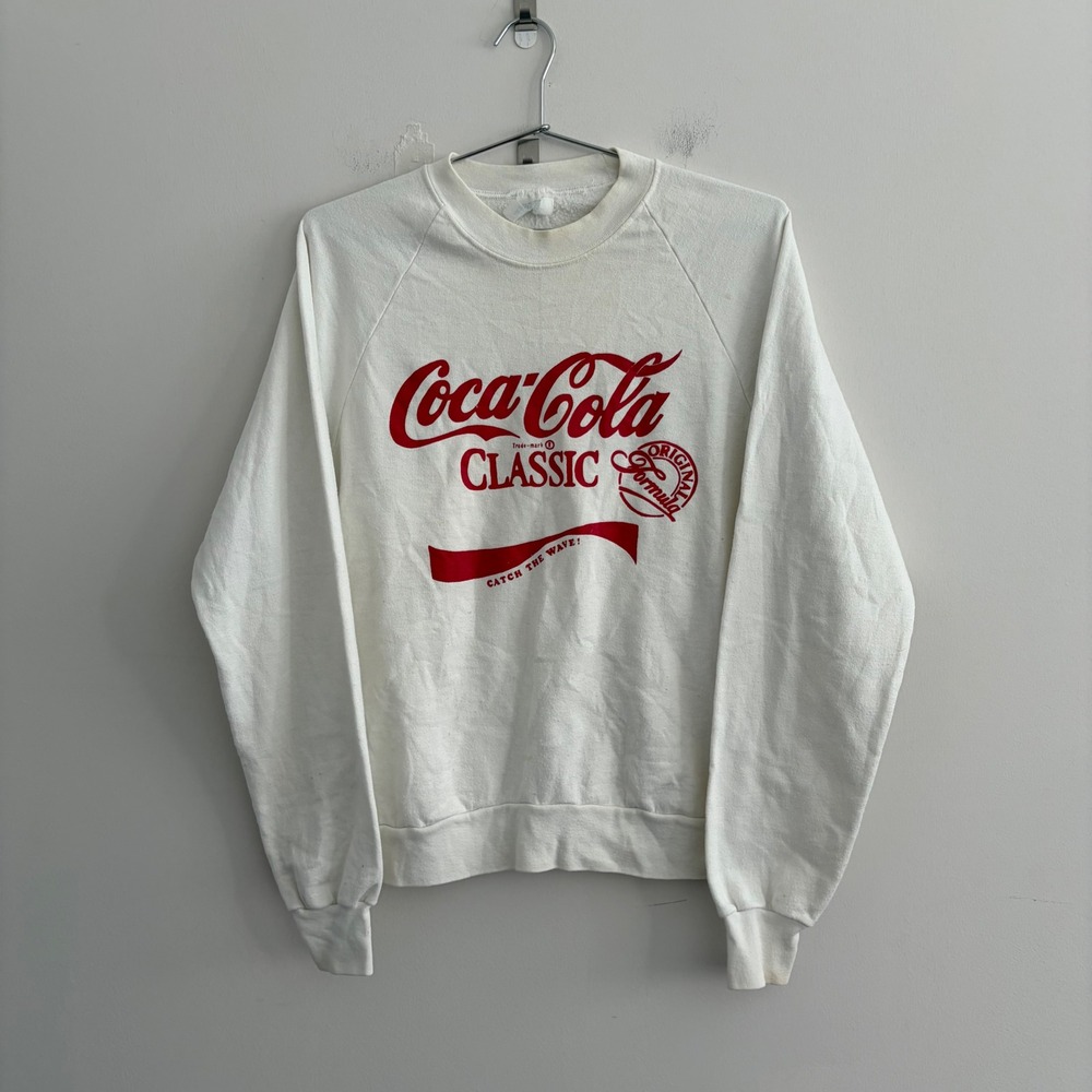 Vintage Coca-Cola Classic Catch The Wave Sweatshirt White Large